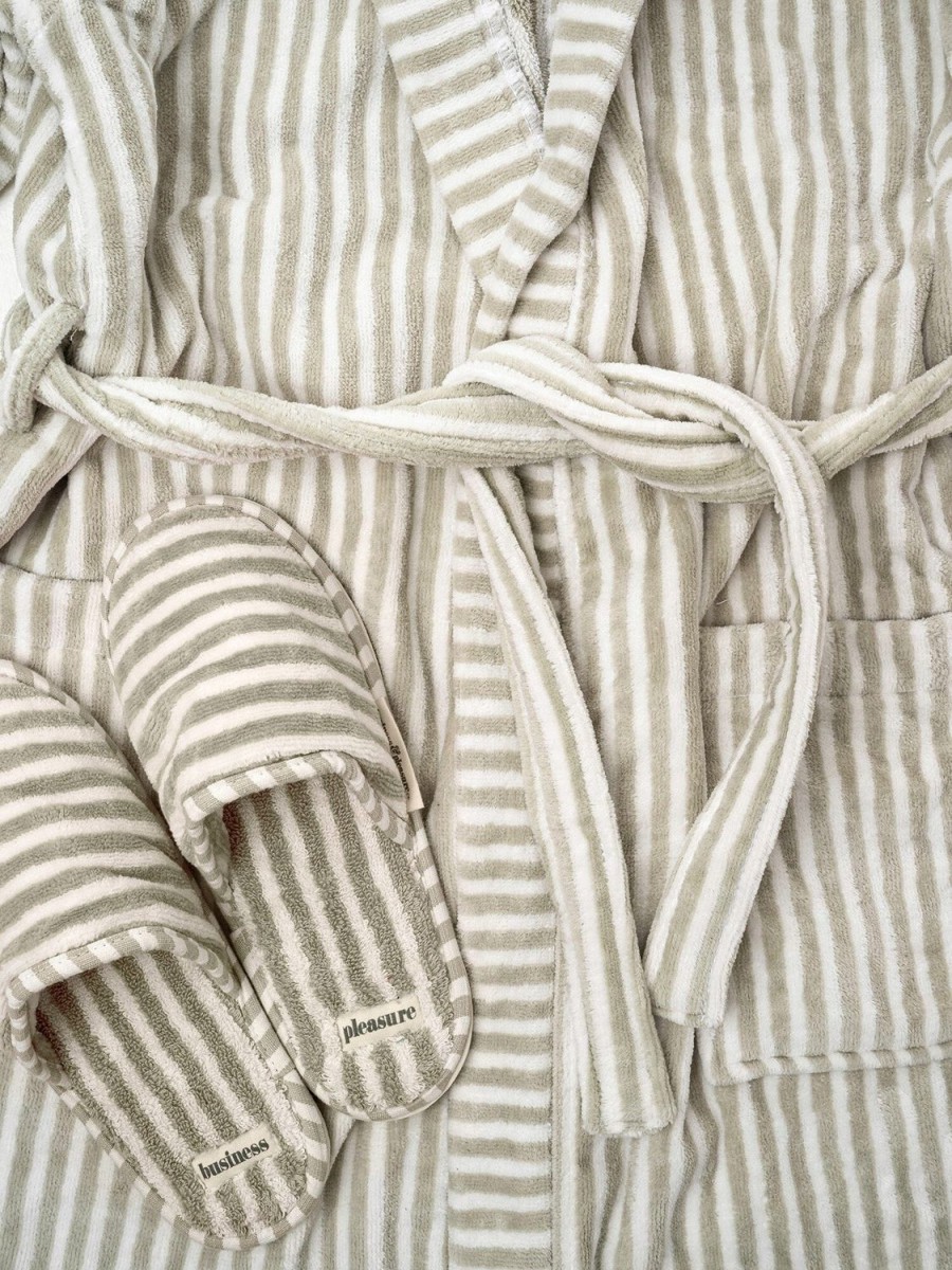 Business & Pleasure Co Robe & Slipper Set - Lauren'S Sage Stripe Clearance
