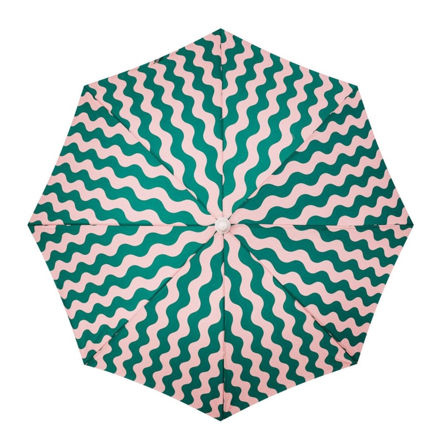 Business & Pleasure Co The Holiday Beach Umbrella - Ocean Green And Pink Stripe Wholesale